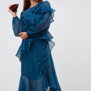 ASOS DESIGN RUFFLE MAXI DRESS WITH 70 BALLOON SLEEVES